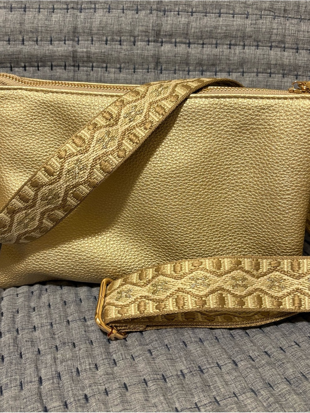 Metallic Gold “Jen & Co” 3 in 1 Bag with Guitar Strap and Wristlet Strap